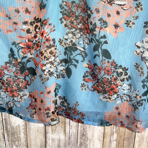 Line + Dot Blue Floral Open Shoulder Blouse - Picture 2 of 5